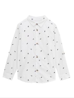 Zara White Button-Down Shirt with Black Mini Prints